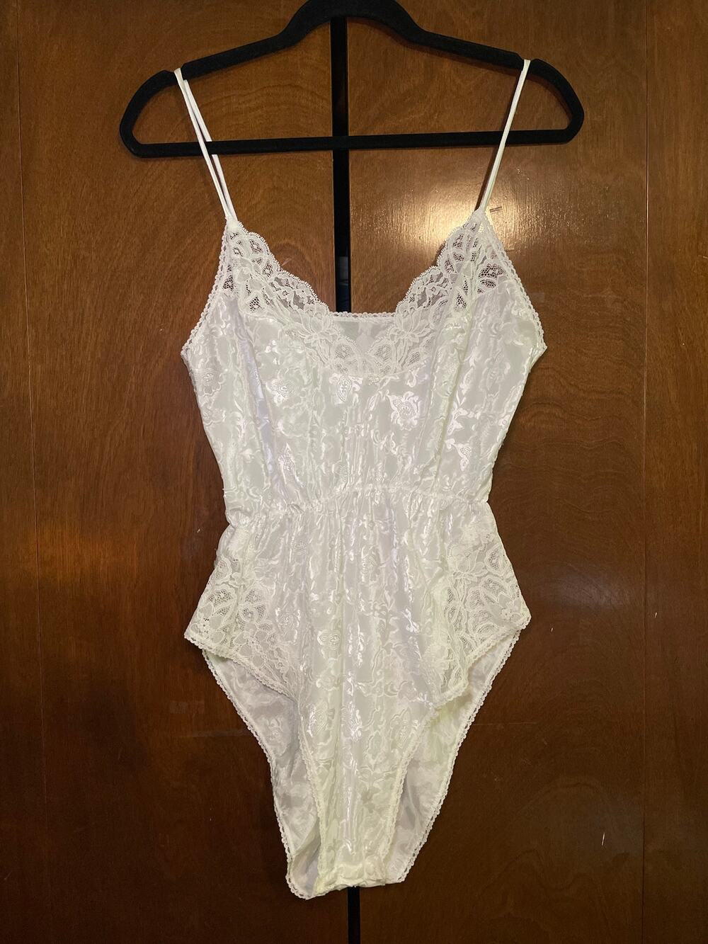 White Lace Trim Satin Chemise Bridal Teddy S Pearl Bow Jacquard Floral Honeymoon
